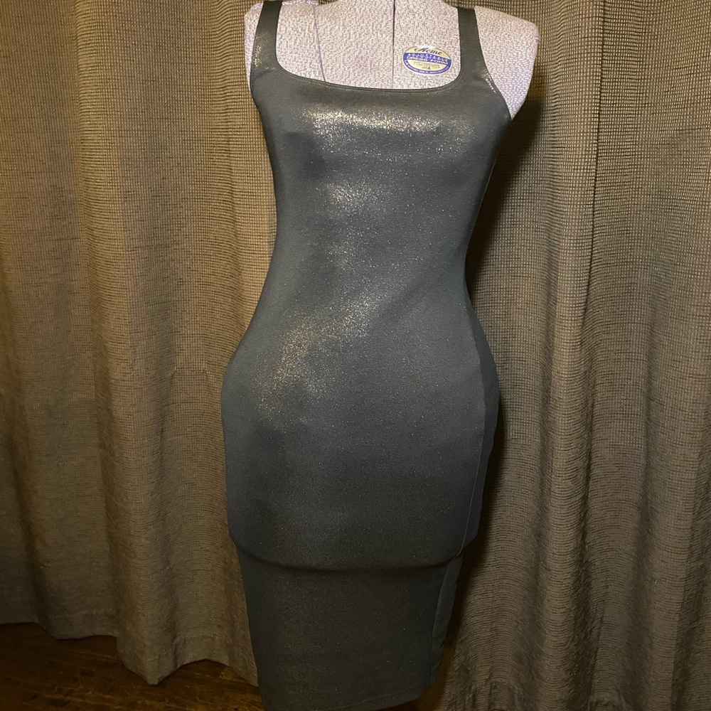 American Apparel curve hugging blk w/gold dress M